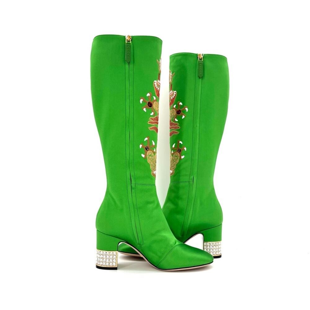 Gucci Candy Dragon Embroidered Crystal Embellished Knee High Boots 36.5 - Picture 4 of 11